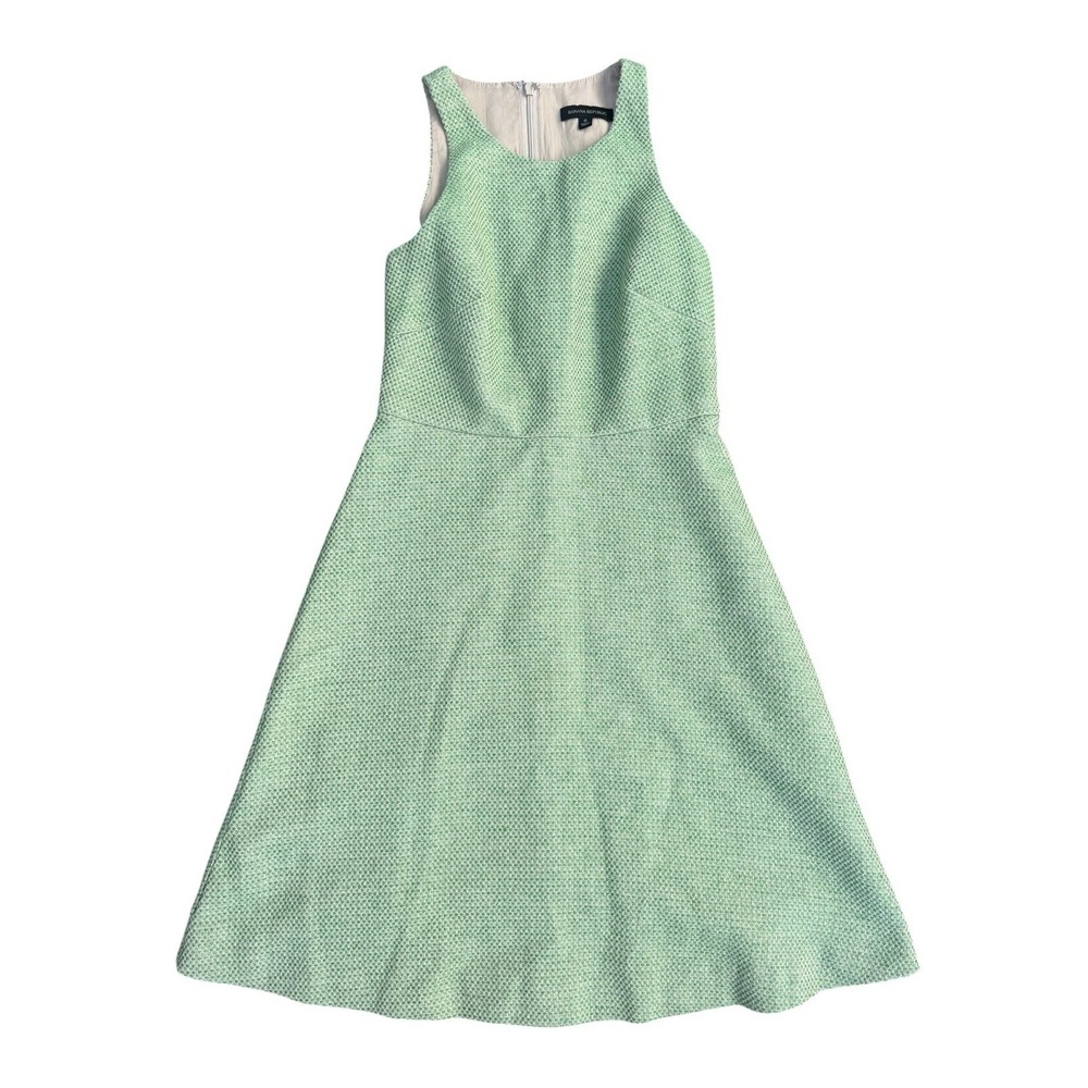 Banana Republic Green Textured Tweed Dress Womens Size 0 Fit Flare Sleeveless